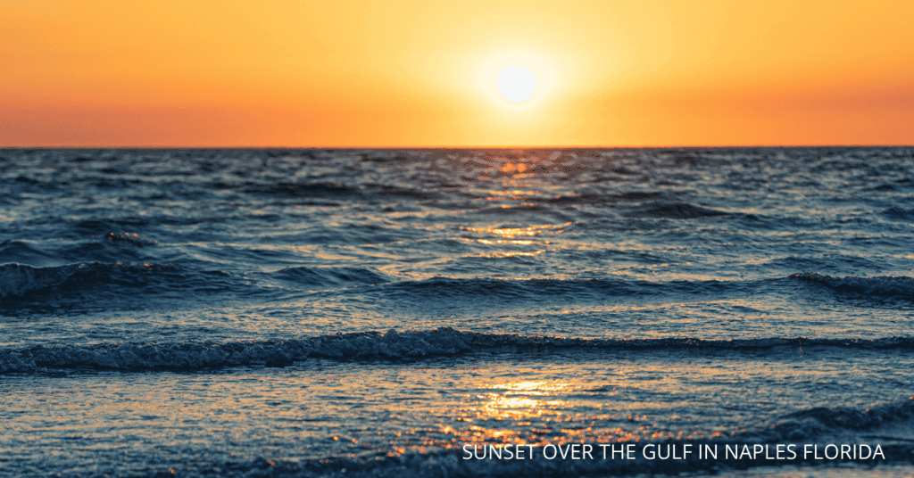 Sunset over the Gulf of Mexico in Naples, Florida, showcasing beautiful evening views and relaxing b.